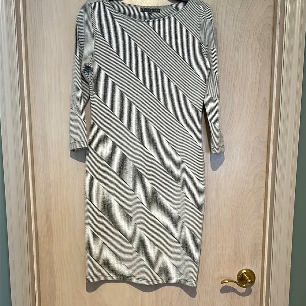 Sharagano Striped Grey Long -sleeve Dress